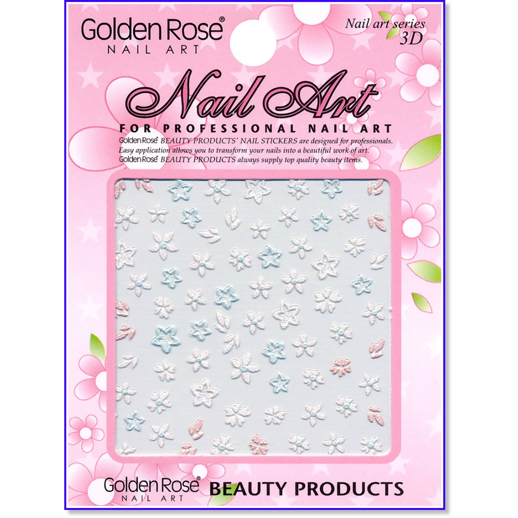 3D    -    -   "Golden Rose Nail Art" - 