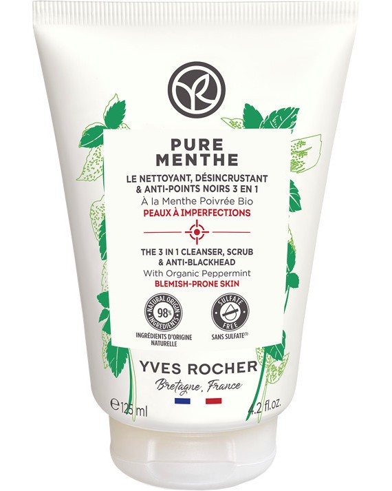 Yves Rocher Pure Menthe 3 in 1 Cleanser, Scrub & Anti-Blackheads  -   3  1        Pure Menthe - 
