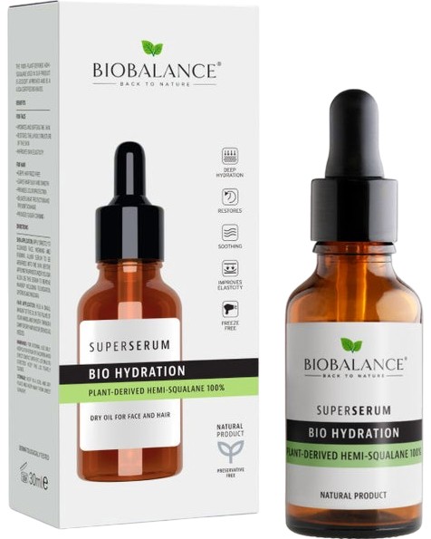 BioBalance Bio Hydration Super Serum BioBalance Bio Hydration Super Serum - Сухо олио за лице и коса със 100% растителен хеми-сквалан - олио