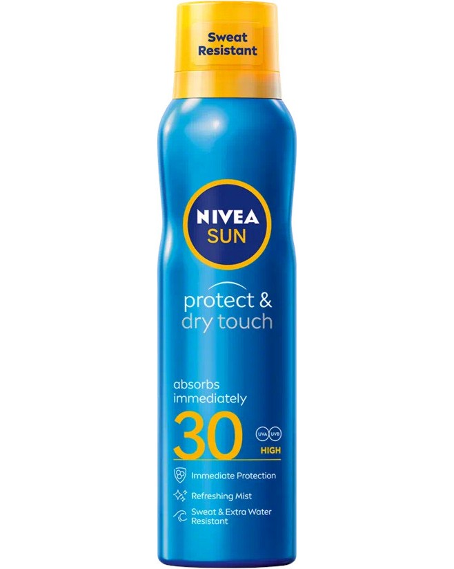 Nivea Sun Protect & Dry Touch Spray SPF 30 - Охлаждащ слънцезащитен спрей от серията Sun - продукт