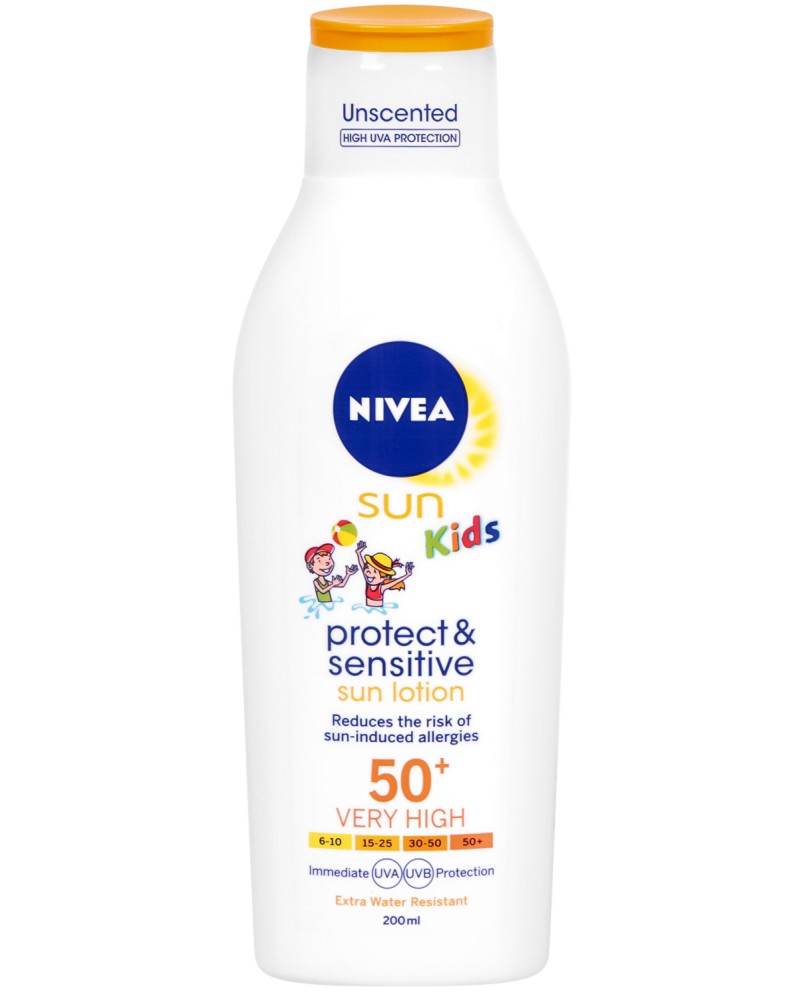 Nivea Sun Kids Protect & Sensitive Lotion - SPF 50+ - Детски слънцезащитен лосион от серията Sun - лосион