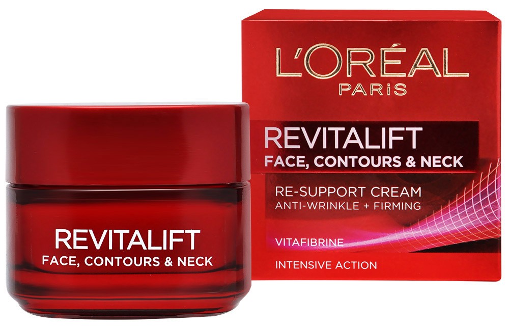 L'Oreal Revitalift Face, Contours and Neck Re-Support Cream - Крем за възстановяване контура на лицето и шията от серията Revitalift - крем