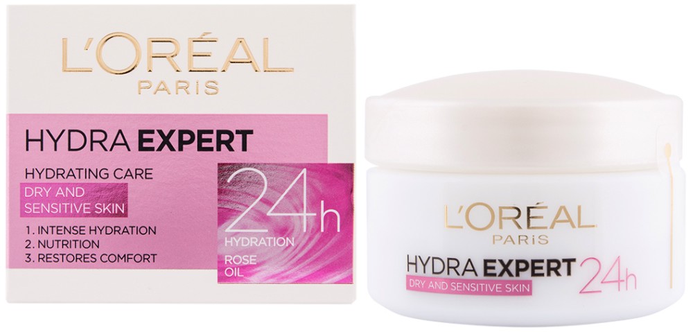 L'Oreal Hydra Expert Dry & Sensitive Skin Hydrating Care - Хидратиращ крем за суха и чувствителна кожа от серията Hydra Expert - крем