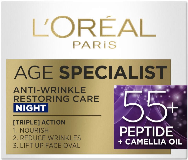 L'Oreal Paris Age Specialist 55+ - Нощен крем против стареене от серията Age Specialist - крем