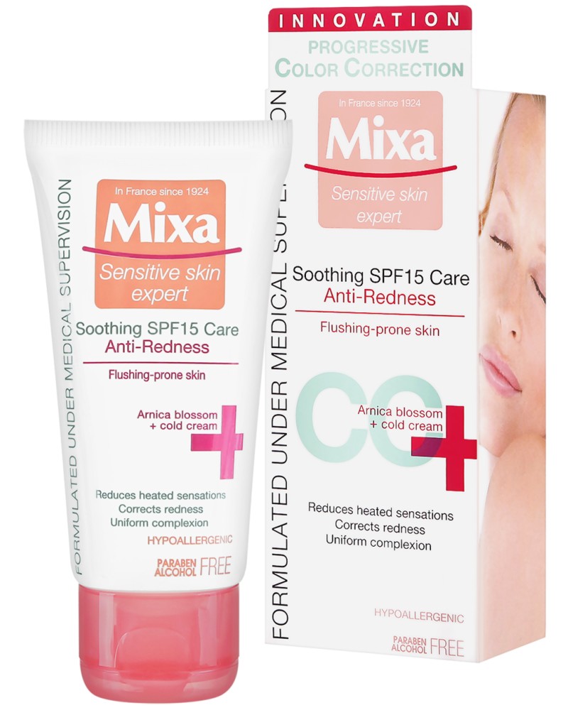 Mixa Anti-Redness Soothing Care CC Cream - SPF 15 - ���������� CC ���� ������ ������������ �� ������� "Anti-Redness" - ����