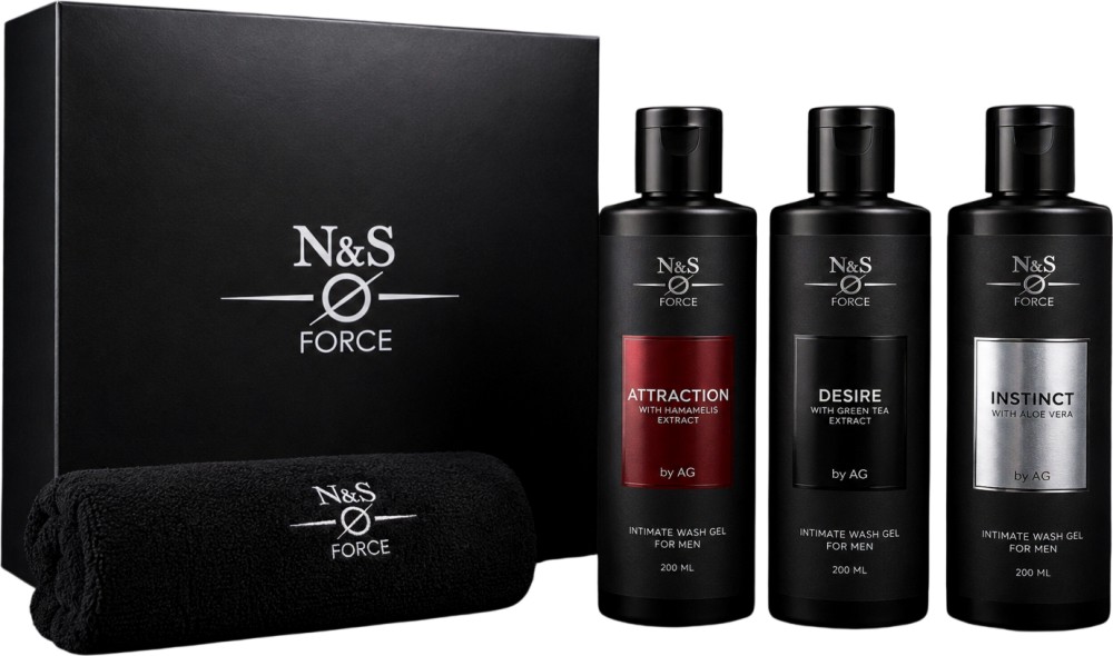 Подаръчен комплект N&S FORCE Signature Gift Set Подаръчен комплект N&S FORCE Signature Gift Set - Интимни гелове за мъже и кърпа - продукт