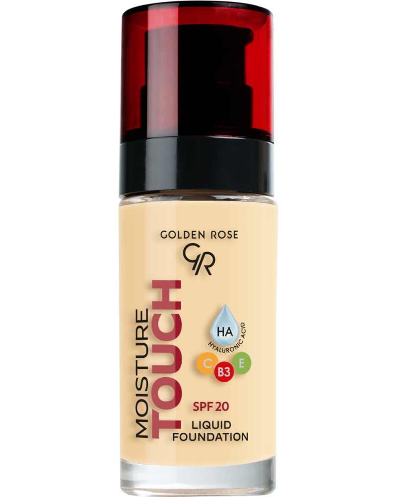 Golden Rose Moisture Touch Liquid Foundation SPF 20 Golden Rose Moisture Touch Liquid Foundation SPF 20 - Течен фон дьо тен за гладък и естествен сияен завършек - фон дьо тен