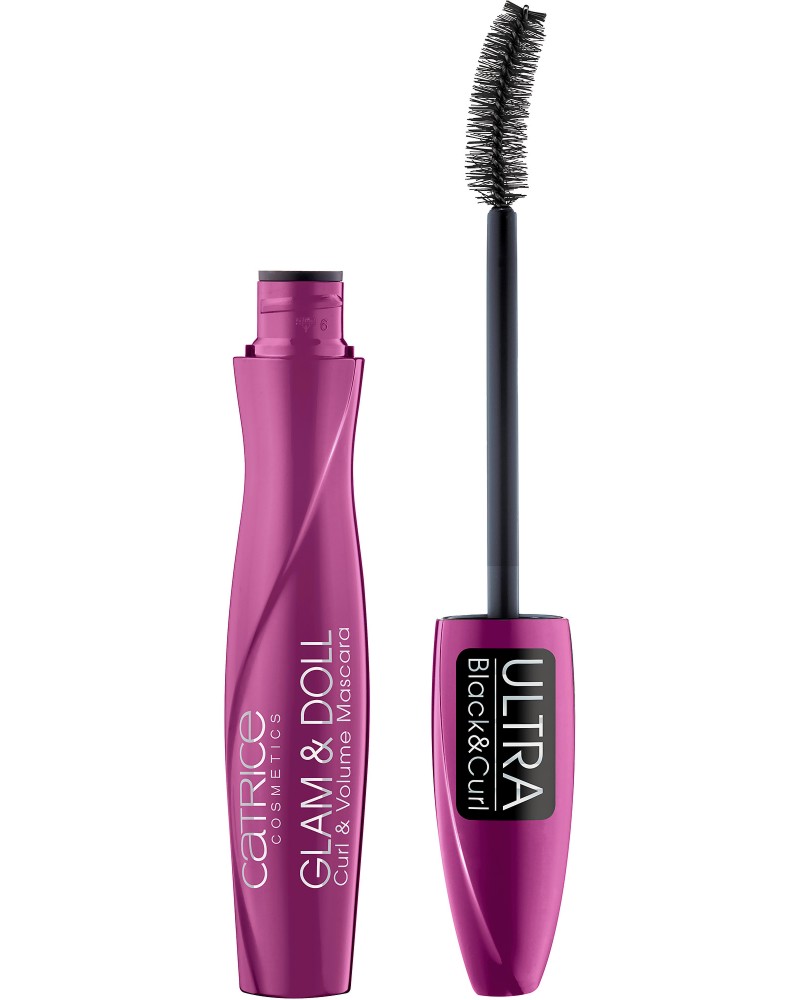 Catrice Glam & Doll Ultra Black & Curl Catrice Glam & Doll Ultra Black & Curl - Наситено черна спирала за извити и обемни мигли - спирала