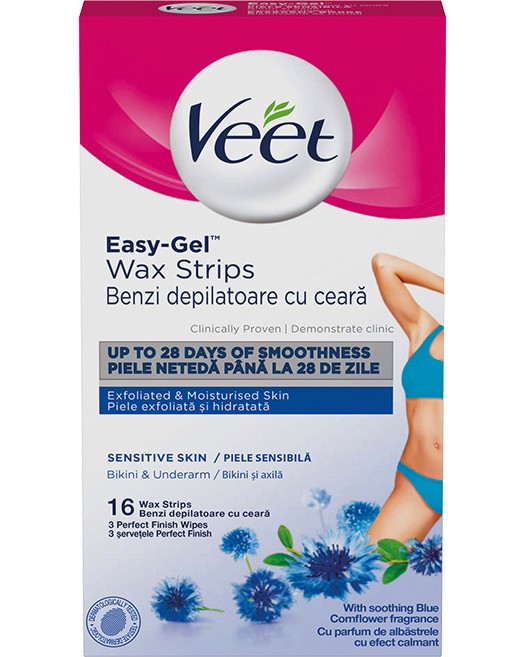Veet Easy-Gel Wax Strips Sensitive Skin Bikini & Underarm -           16  - 