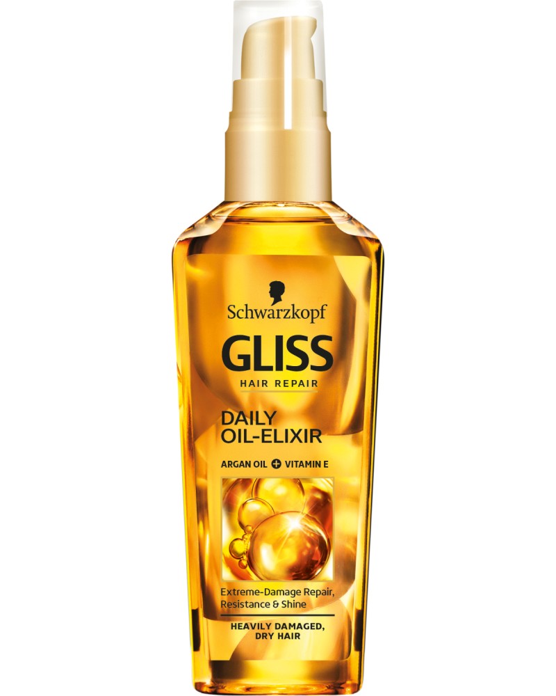 Gliss Daily Oil Elixir - Олио-еликсир за суха и увредена коса с арган и витами E - продукт