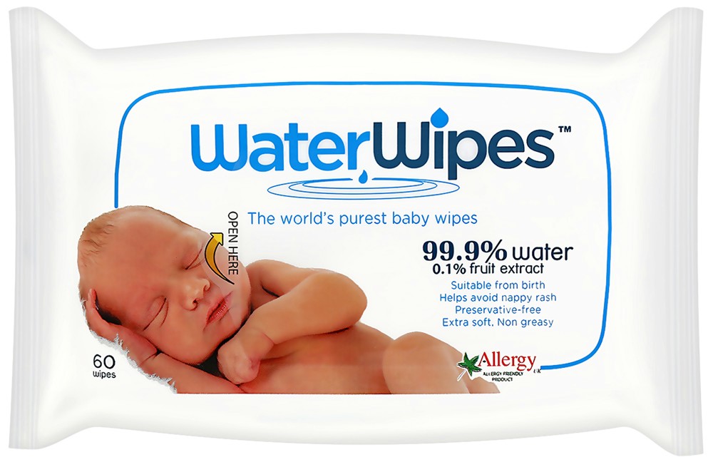 Бебешки мокри кърпички WaterWipes - 60 броя - мокри кърпички
