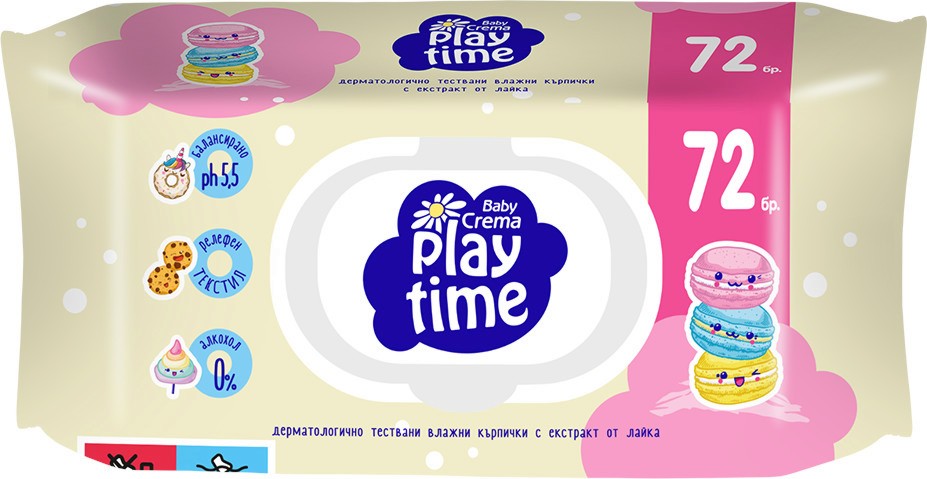 Мокри кърпички Play Time - От серията Play Time, 72 броя - мокри кърпички