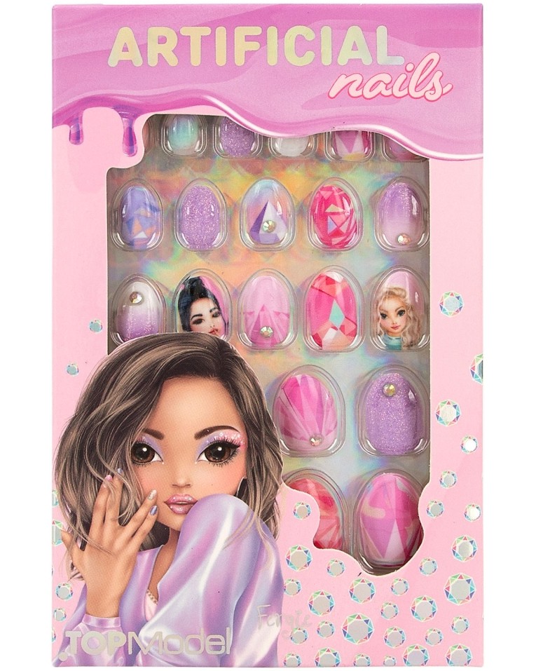 Детски изкуствени нокти с декорация Top Model Детски изкуствени нокти с декорация Top Model - Комплект от 24 броя - продукт