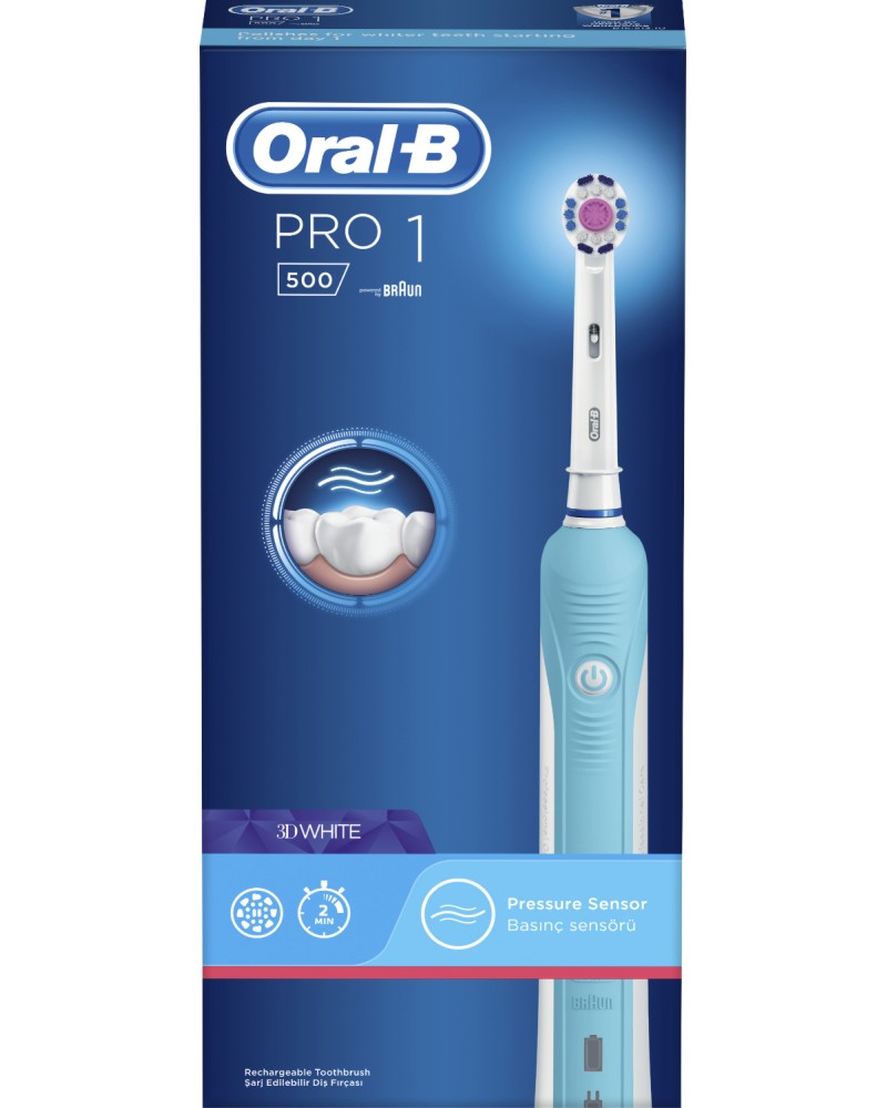 Oral-B Pro 500 3D White - Електрическа четка с акумулаторна батерия - четка