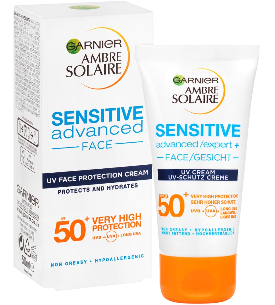 Garnier Ambre Solaire Sensitive Advanced Face Cream SPF 50+ - ������������� ���� �� ���� �� ������������ ���� �� ������� Ambre Solaire - ����