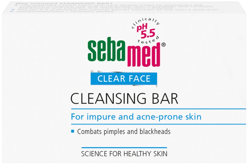 Sebamed Clear Face Cleansing Bar Sebamed Clear Face Cleansing Bar - Хипоалергенен сапун за лице и тяло против акне от серията Clear Face - сапун