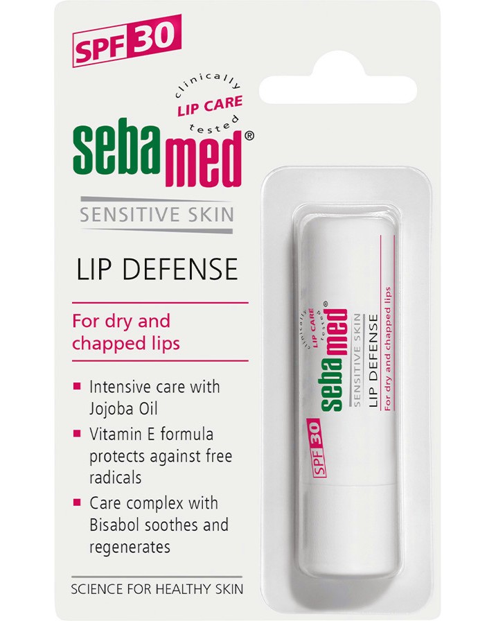 Sebamed Lip Defense SPF 30 Sebamed Lip Defense SPF 30 - Защитен балсам за сухи и напукани устни от серията Sensitive Skin - балсам