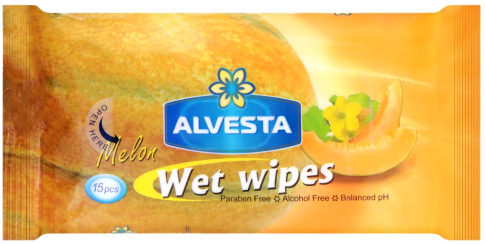 Alvesta Wet Wipes Melon -      15  -  