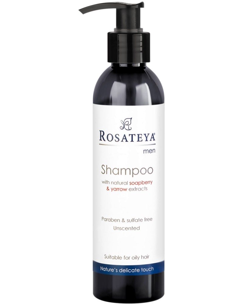 Rosateya Men Shampoo for Oily Hair Rosateya Men Shampoo for Oily Hair - Шампоан за мъже със сапунена ядка и бял равнец за мазна коса - шампоан