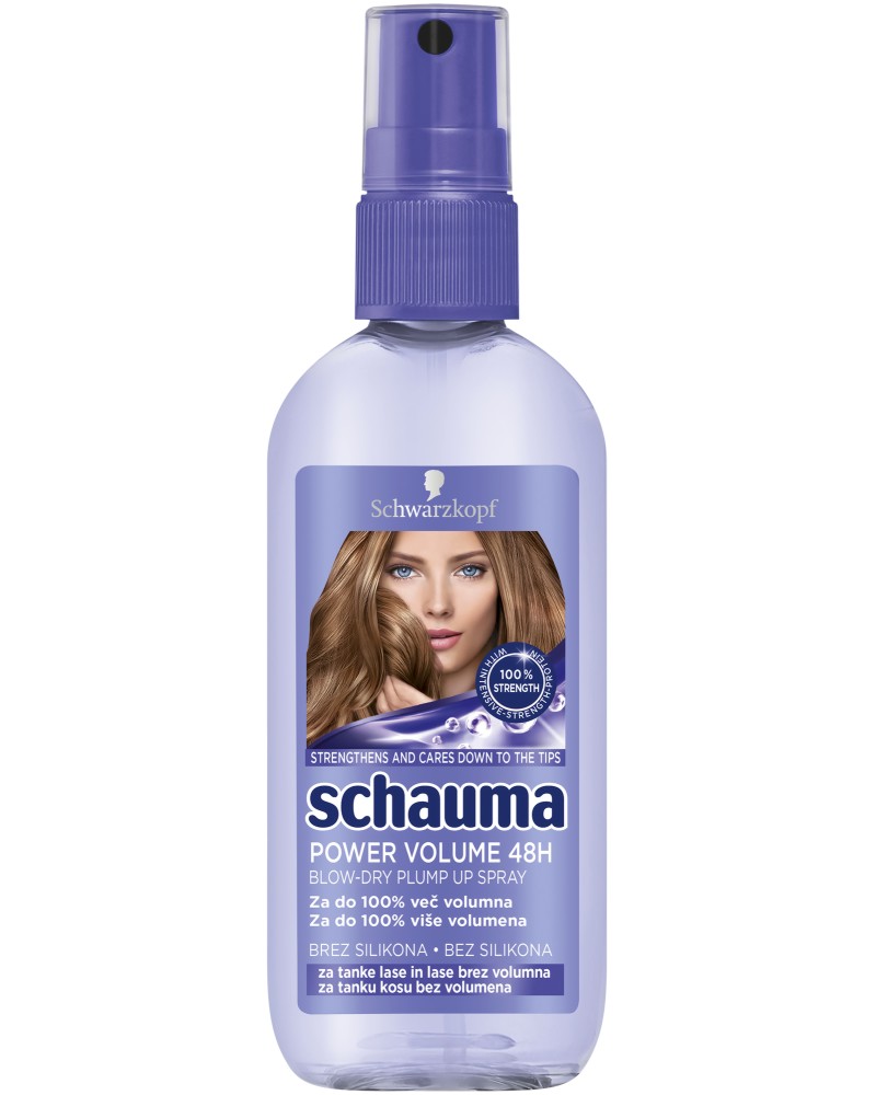Schauma Power Volume 48h Blow-Dry Plum Up Spray Schauma Power Volume 48h Blow-Dry Plum Up Spray - Спрей балсам за обемна и плътна коса без отмиване - балсам
