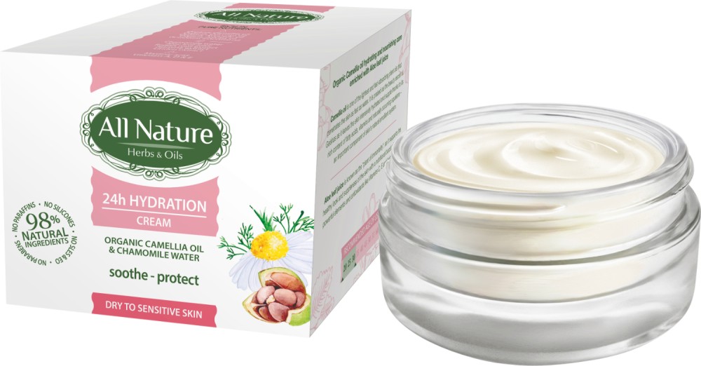 All Nature 24h Hydration Cream Organic Camellia Oil & Chamomile Water -                    "24h Hydration" - 
