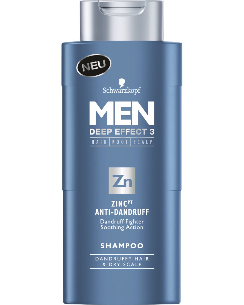 Schwarzkopf Men Deep Effect 3 Zink Anti-Dandruff Shampoo -          "Men Deep Effect 3" - 