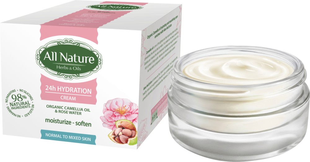 All Nature Organic Camellia Oil & Rose Water 24h Hydration Cream -           24h Hydration - 