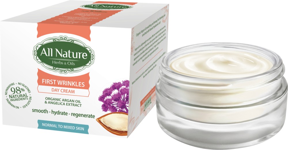 All Nature First Wrinkles Day Cream Organic Argan Oil & Angelica Extract -               "First Wrinkles" - 