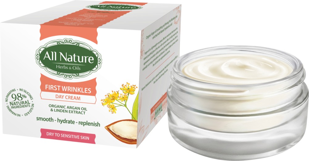 All Nature First Wrinkles Day Cream Organic Argan Oil & Linden Extract -             "First Wrinkles" - 