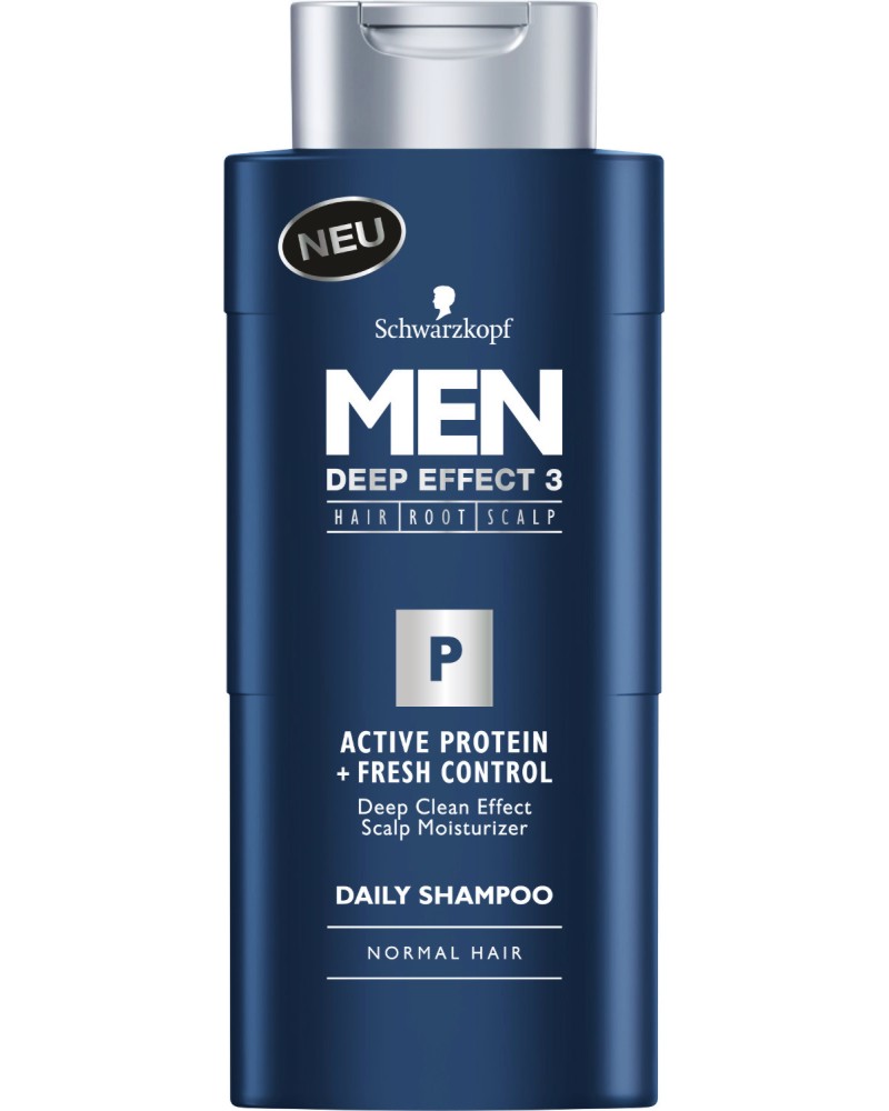 Schwarzkopf Men Deep Effect 3 Active Protein + Fresh Control Shampoo -            "Men Deep Effect 3" - 