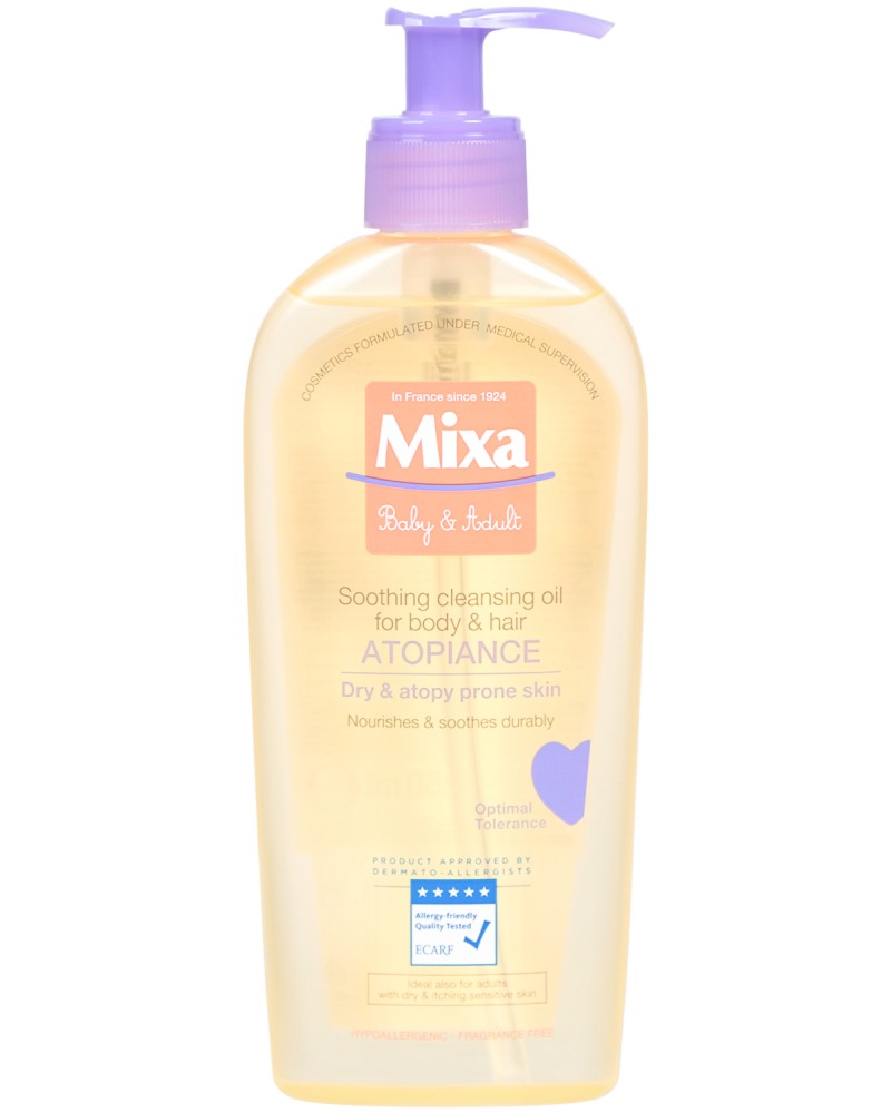 Mixa Baby Atopiance Soothing Cleansing Oil For Body & Hair - Бебешко измиващо олио за много суха и атопична кожа от серията Mixa Baby - олио