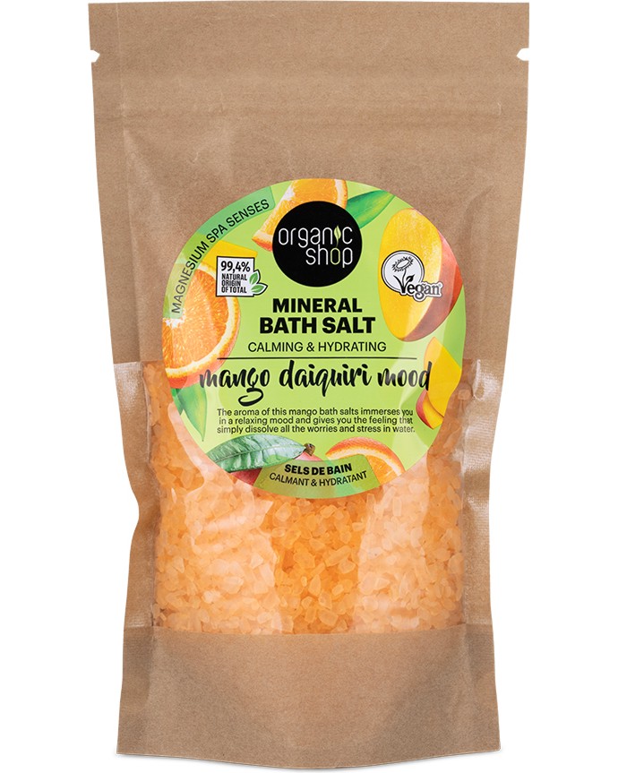 Organic Shop Mango Daiquiri Mood Mineral Bath Salt Organic Shop Mango Daiquiri Mood Mineral Bath Salt - Успокояващи и хидратиращи минерални соли за вана от серията Magnesium Spa Senses - продукт