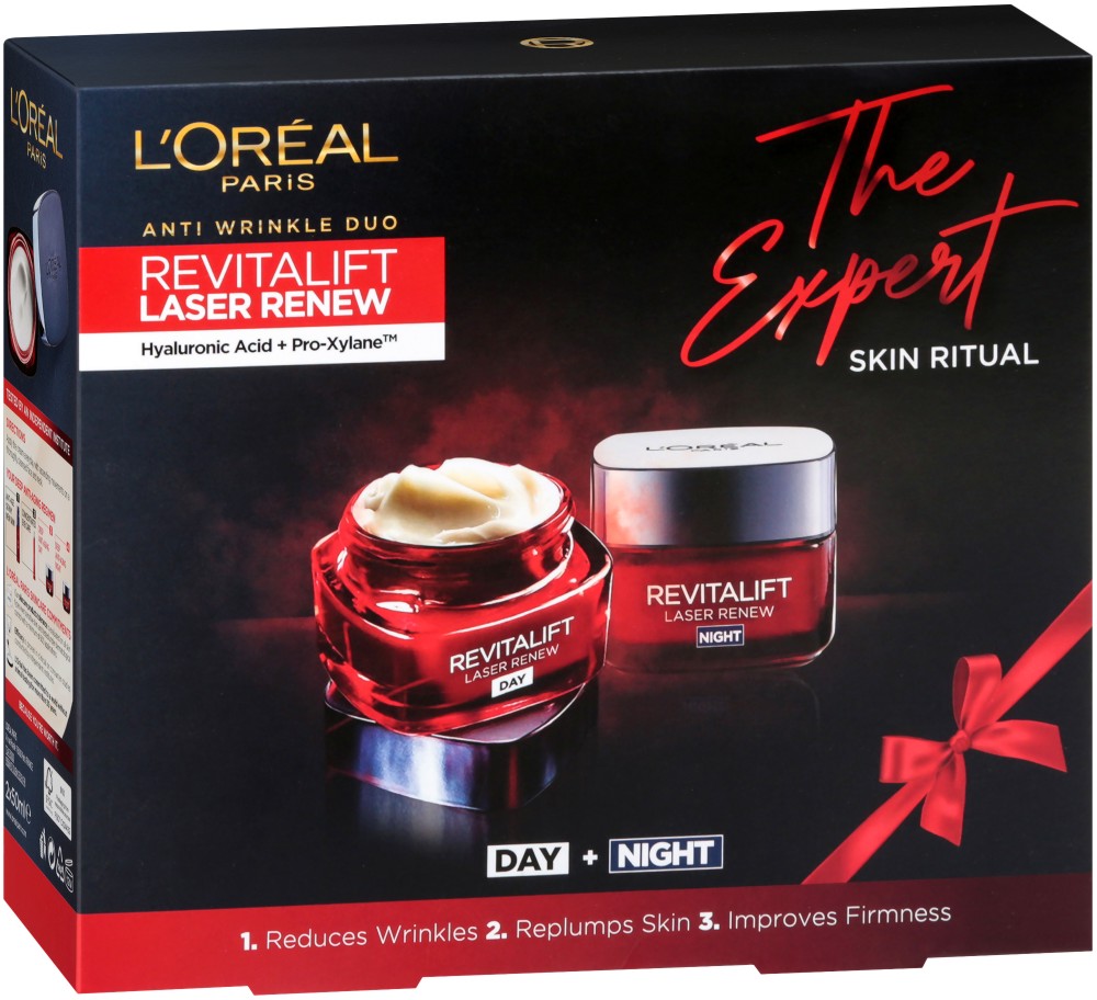 Подаръчен комплект - L'Oreal Revitalift Laser Renew - Дневен и нощен крем за лице против бръчки - продукт