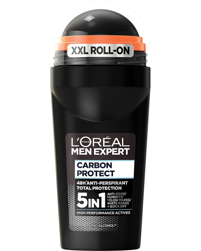 L'Oreal Men Expert Carbon Protect 5 in 1 Anti-Perspirant Roll-On L'Oreal Men Expert Carbon Protect 5 in 1 Anti-Perspirant Roll-On - Мъжки ролон дезодорант против изпотяване 5 в 1 от серията Men Expert - дезодорант