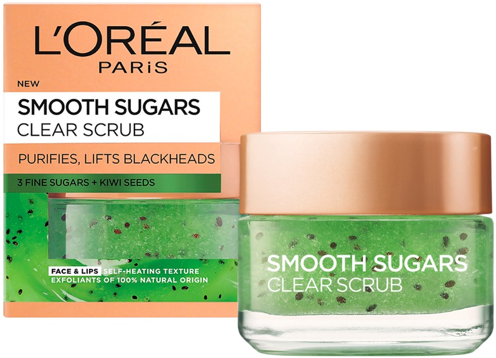 L'Oreal Smooth Sugars Clear Scrub - Почистващ захарен скраб за лице срещу черни точки - продукт