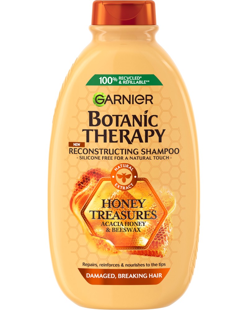 Garnier Botanic Therapy Honey Treasures Shampoo - Възстановяващ шампоан за увредена коса с цъфтящи краища с мед - шампоан