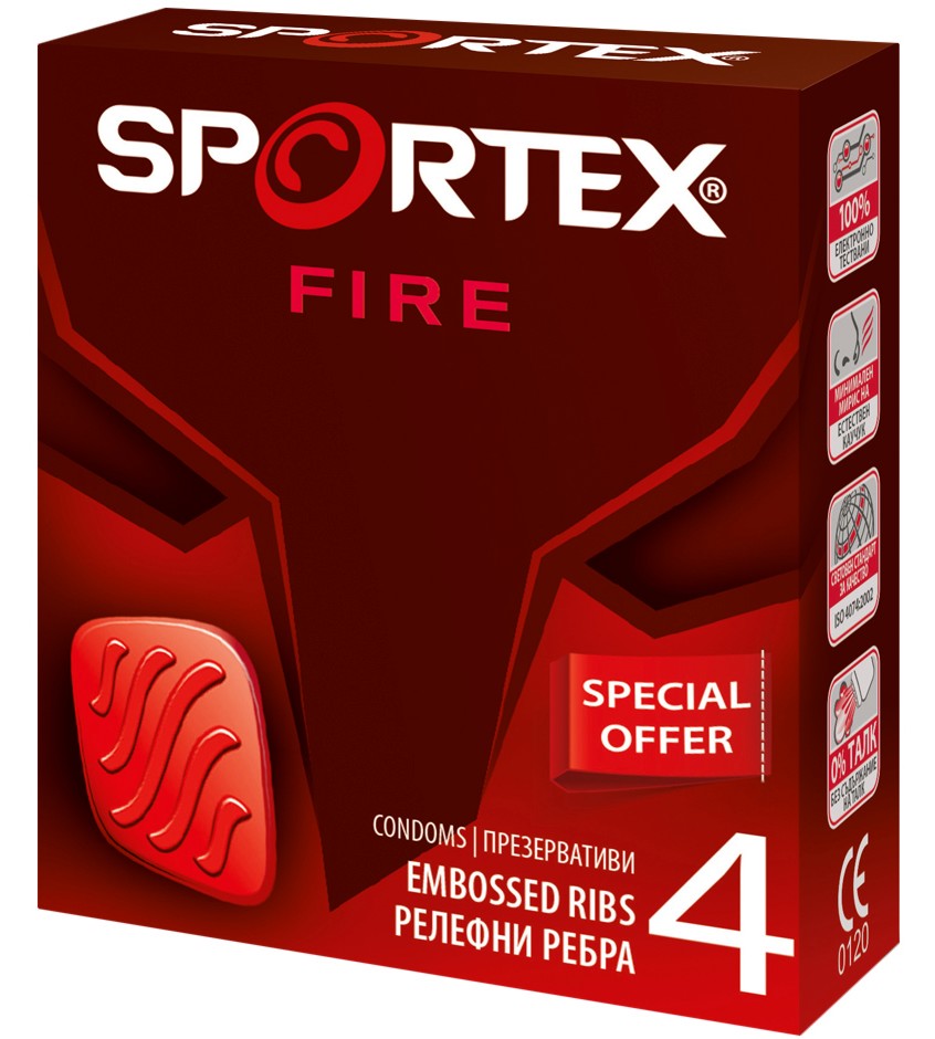 Sportex Fire Embossed Ribs Condoms -      4  6  - 