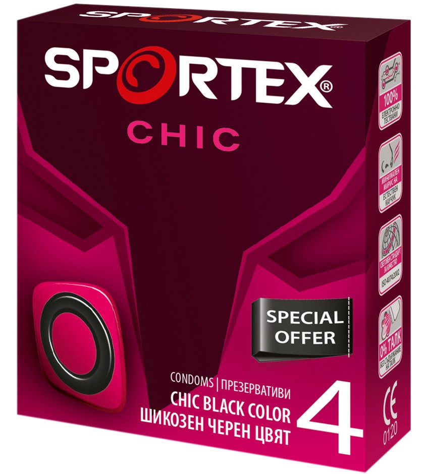 Sportex Chic Black Color Condoms -      4  6  - 