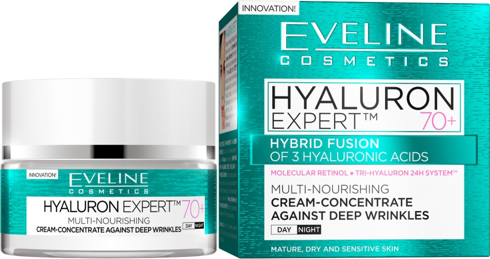 Eveline Hyaluron Expert 70+ Cream-concentrate Day Night - -        "Hyaluron" - 