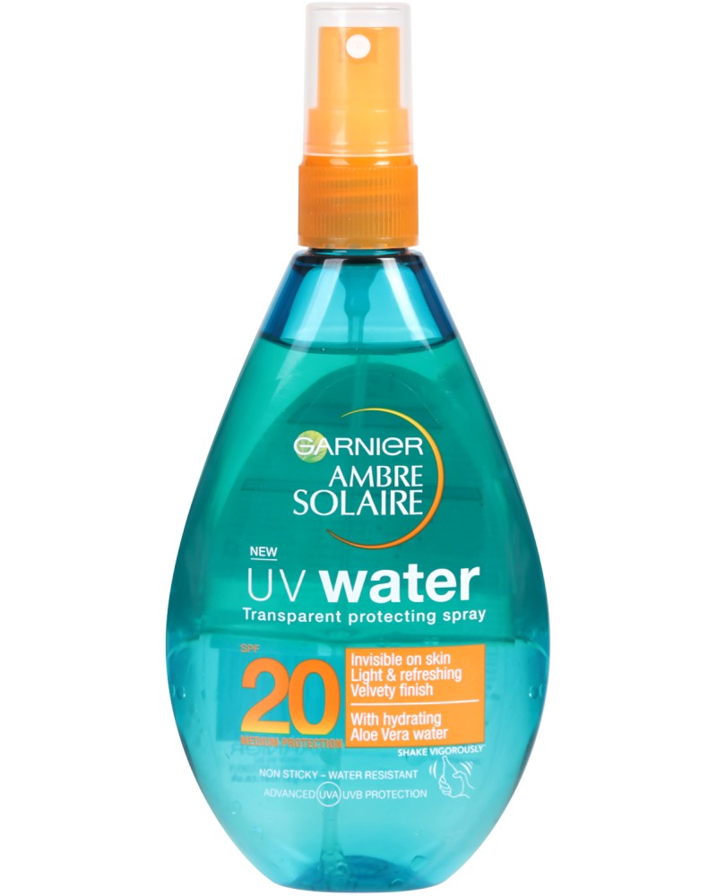 Garnier Ambre Solaire UV Water Transparent Protecting Spray Garnier Ambre Solaire UV Water Transparent Protecting Spray - Слънцезащитен спрей с алое от серията Ambre Solaire - продукт