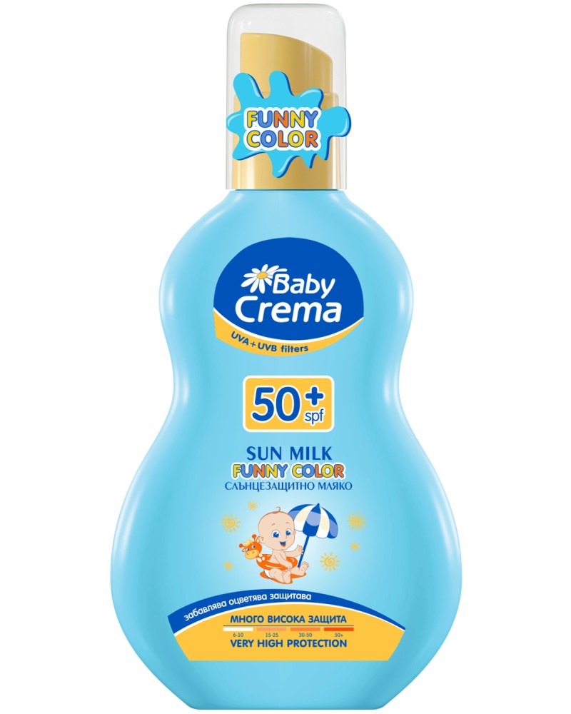 Baby Crema Funny Color Sun Milk SPF 50+ - Цветно слънцезащитно мляко за бебета - мляко за тяло