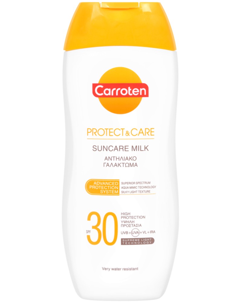 Carroten Protect & Care Suncare Milk SPF 30 Carroten Protect & Care Suncare Milk SPF 30 - Слънцезащитно мляко с висока защита - мляко за тяло