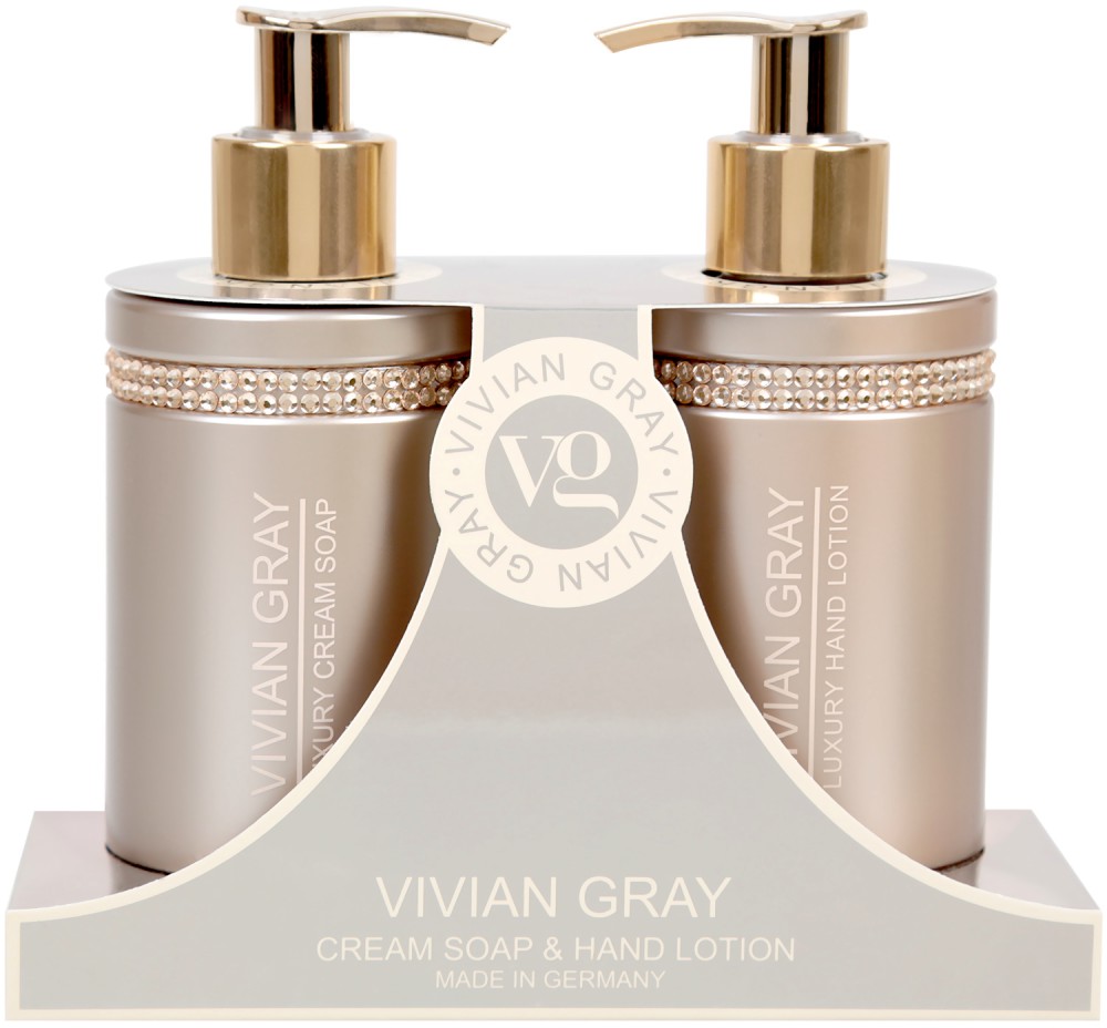 Подаръчен комплект Vivian Gray Brown Crystals Подаръчен комплект Vivian Gray Brown Crystals - Течен сапун и лосион за ръце от серията Brown Crystals - продукт