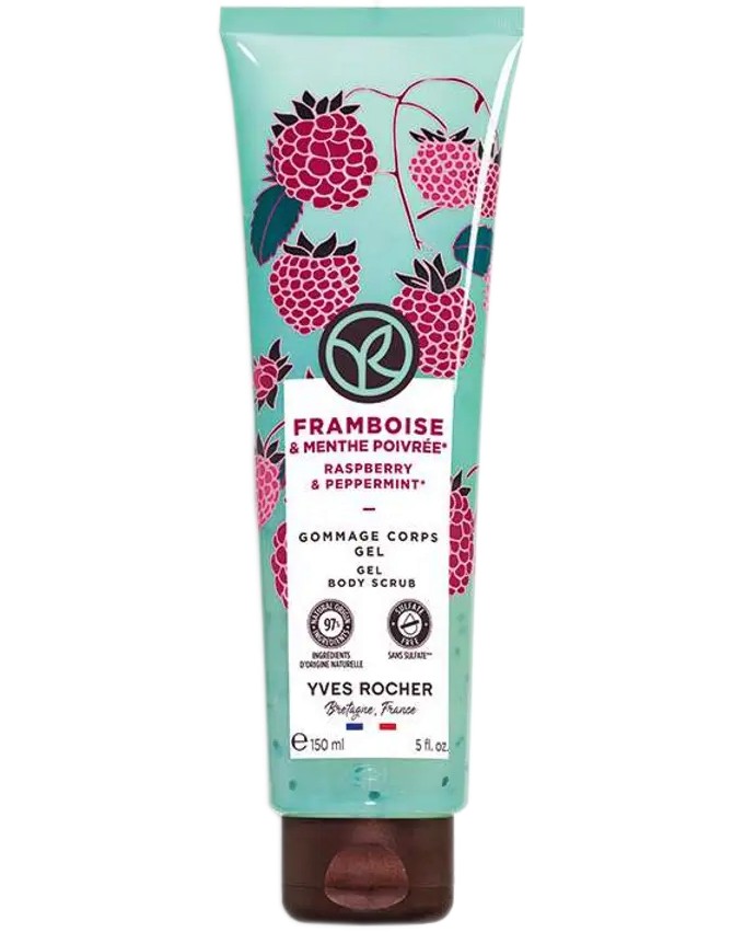Yves Rocher Raspberry & Peppermint Gel Body Scrub Yves Rocher Raspberry & Peppermint Gel Body Scrub - Скраб за тяло с аромат на малина и мента от серията Raspberry & Peppermint - продукт