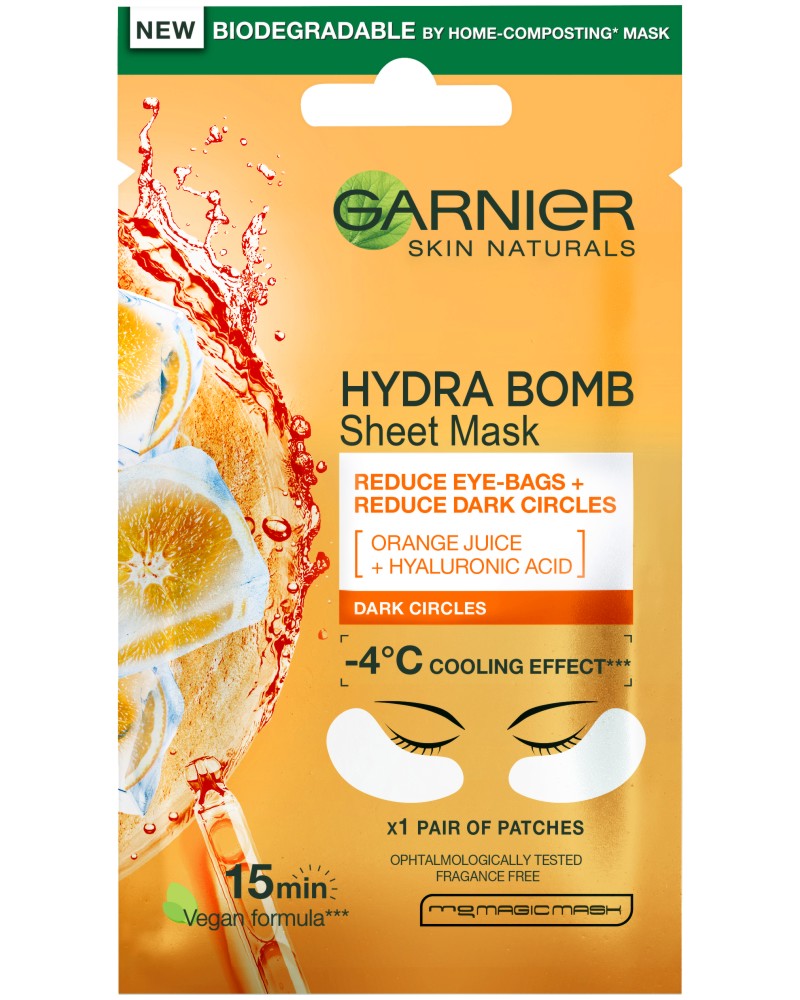 Garnier Hydra Bomb Eye Sheet Mask - Маска срещу тъмни кръгове и торбички под очите от серията Skin Naturals - маска
