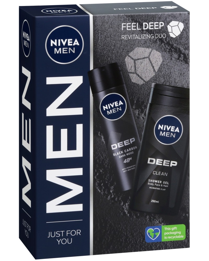 Подаръчен комплект Nivea Men Deep - Душ гел и дезодорант от серията Deep - продукт