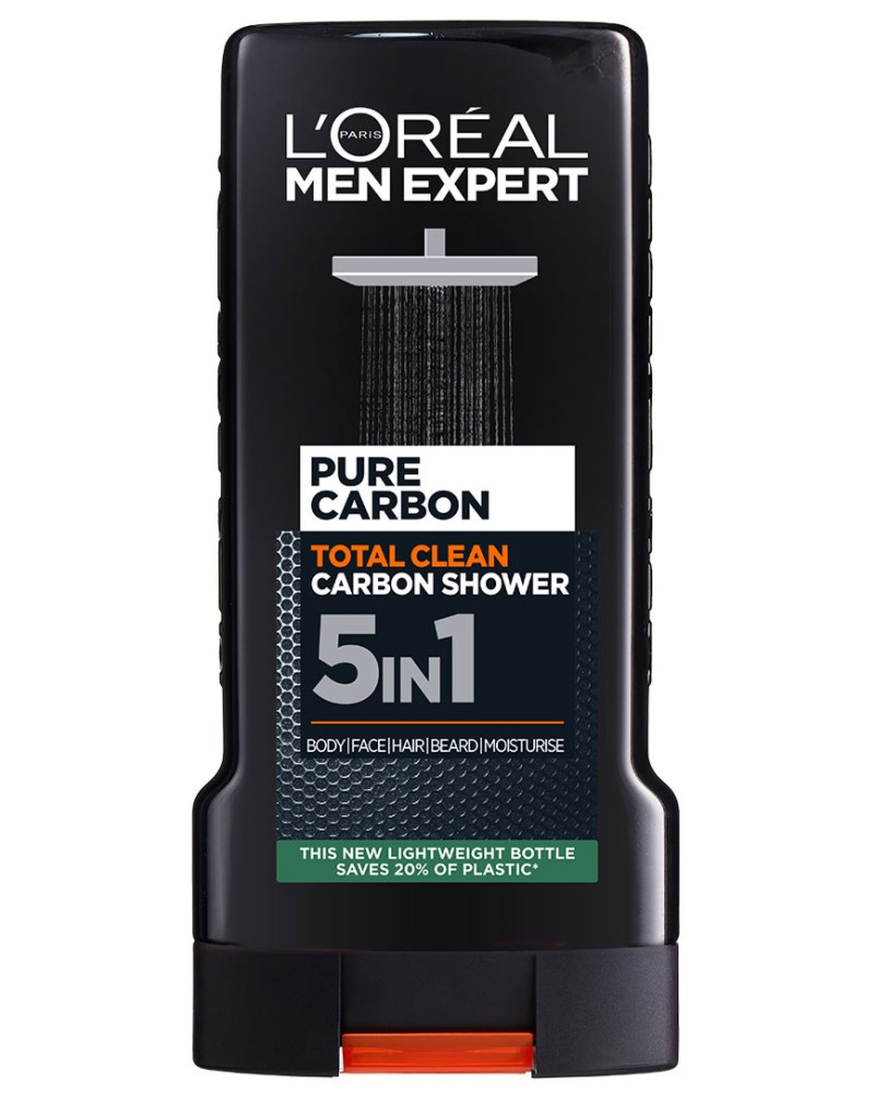 L'Oreal Men Expert Total Clean Carbon Shower 5 in 1 L'Oreal Men Expert Total Clean Carbon Shower 5 in 1 - Душ гел за мъже за лице, коса, тяло, брада и хидратация от серията Men Expert - душ гел