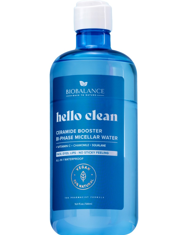 BioBalance Hello Clean Ceramide Booster Bi-Phase Micellar Water - �������� ��������� ���� ��� �������� �� ���� � ������������ ���� �� ������� Hello Clean - �������