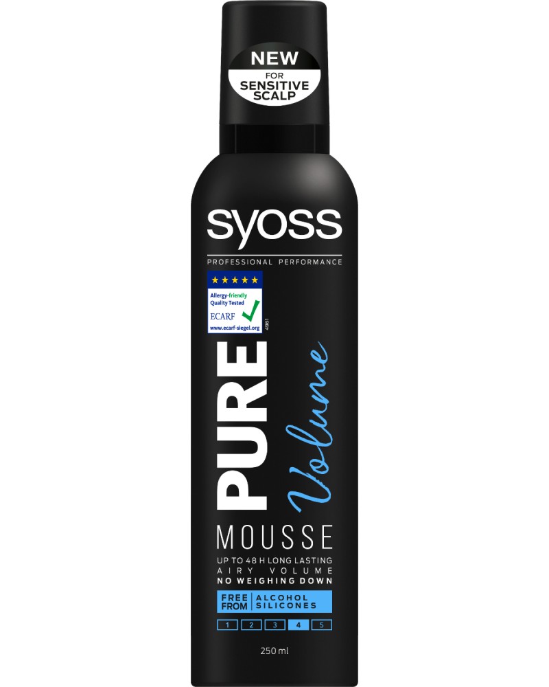 Syoss Pure Volume Mousse - Пяна за коса за ефирен обем от серията Pure - пяна