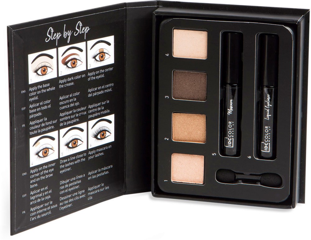IDC Color Professional Beauty Book Perfect Eyes - 4 цвята сенки, очна линия, спирала и апликатор - продукт